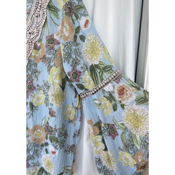 Spence Boho Peasant Blouse Embroidered Crochet Gauzy Flare Bell Sleeves Cottage - Picture 3 of 7